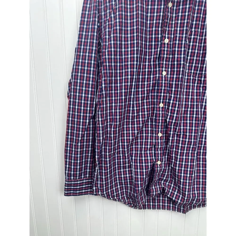 Banana Republic Medium Red Blue Gingham Check Soft‎ Wash Button Front Shirt #45